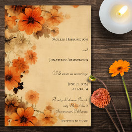 Convite de Casamento Floral Outono Rústico