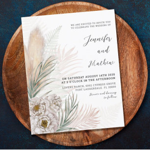 Convite de Casamento Floral Pampas e Branco dentro