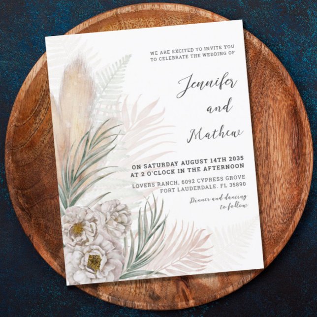 Convite de Casamento Floral Pampas e Branco dentro (Criador carregado)