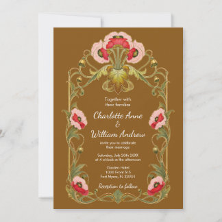 Convite de Casamento Floral Papoula Art Nouveau
