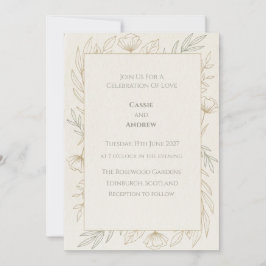 Convite de Casamento Floral Papoula em Arte Linear