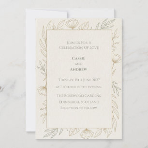 Convite de Casamento Floral Papoula em Arte Linear