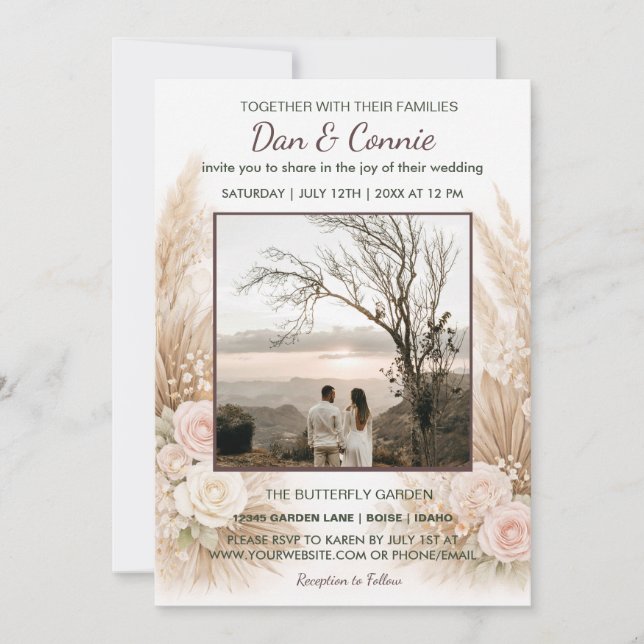 Convite de Casamento Floral para Download Digital  (Frente)