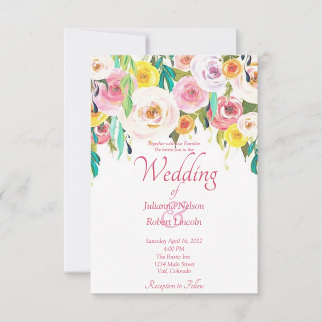 Convite de Casamento Floral Pastel (Frente)