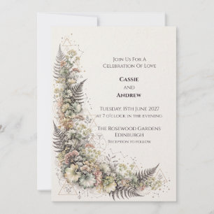 Convite de Casamento Floral Pastel com Samambaia