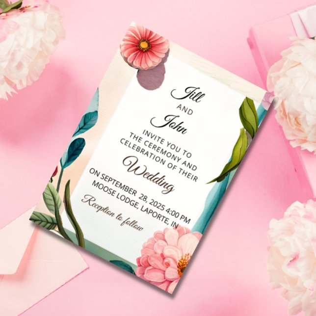 Convite de Casamento Floral Pastel Design Botânico (Criador carregado)