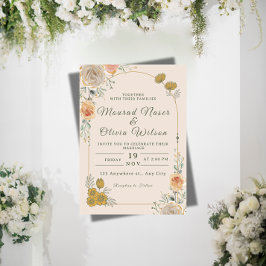 Convite de Casamento Floral Pastel e Dourado