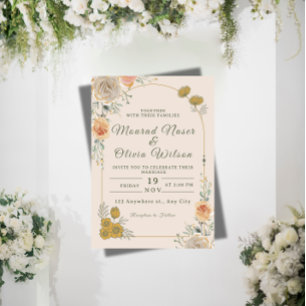 Convite de Casamento Floral Pastel e Dourado