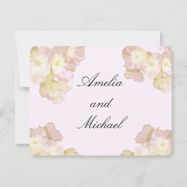 Convite de Casamento Floral Pastel em Tons de Pêss (Frente)