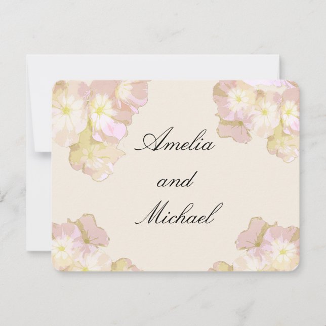 Convite de Casamento Floral Pastel em Tons de Pêss (Frente)