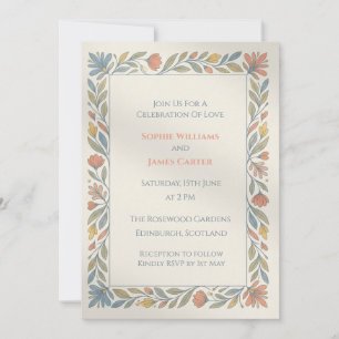 Convite de Casamento Floral Pastel Folk