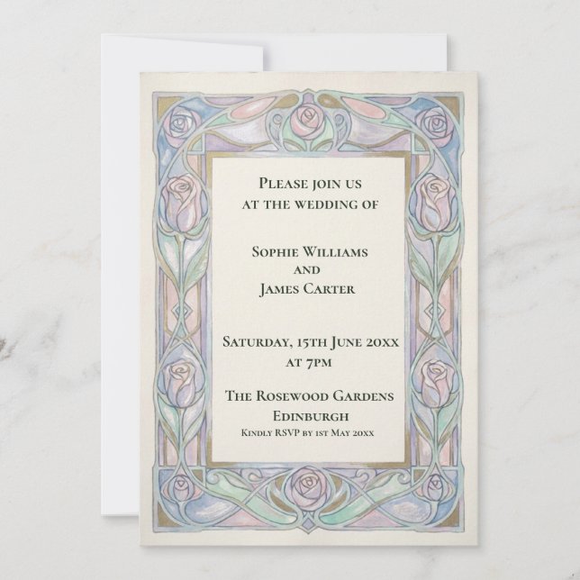Convite de Casamento Floral Pastel Nouveau (Frente)