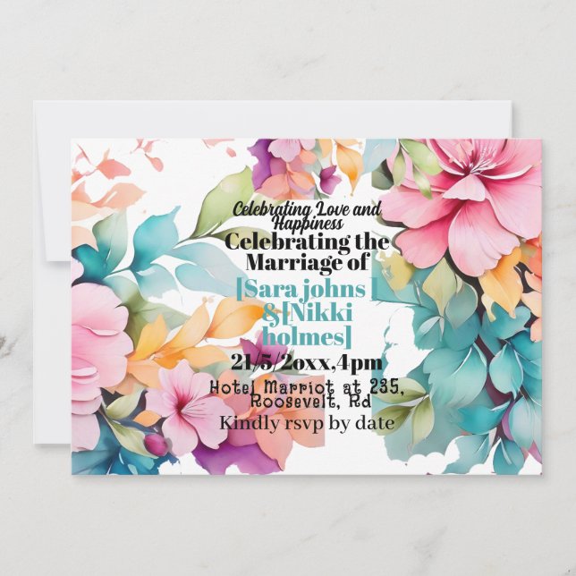 convite de casamento floral pastel pikidi pu (Frente)