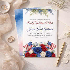 Convite de Casamento Floral Patriótico de 4 de Jul