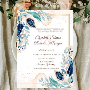 Convite de Casamento Floral Pavão Aquarela
