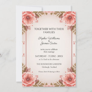 Convite de Casamento Floral Peônia Coral