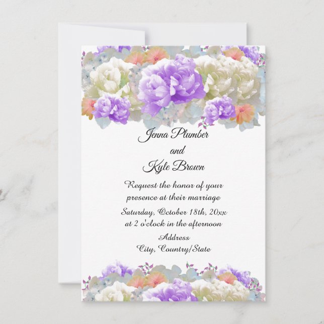 Convite de Casamento Floral Peônias Damasco e Amei (Frente)
