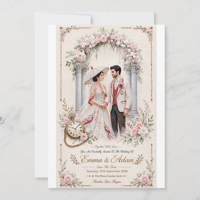 Convite de Casamento Floral Pérola (Frente)