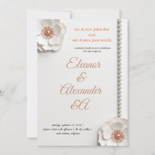 Convite de Casamento Floral Pérola Dourado Rosa