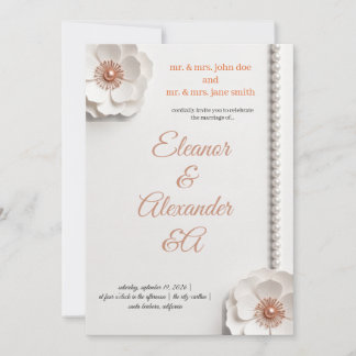 Convite de Casamento Floral Pérola Dourado Rosa