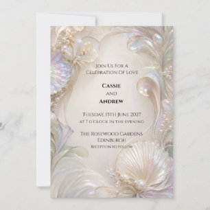 Convite de Casamento Floral Pérola Marfim Pearlesc