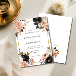 Convite de Casamento Floral Personalizável Preto P