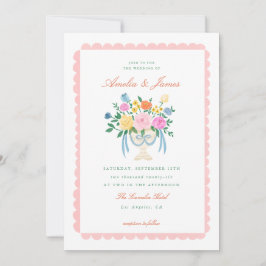 Convite de casamento floral pintado à mão Charme C