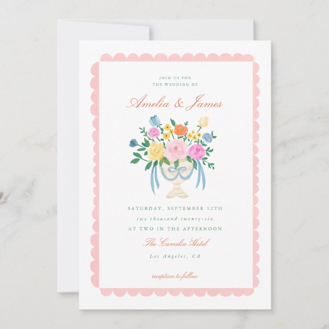 Convite de casamento floral pintado à mão Charme C (Frente)