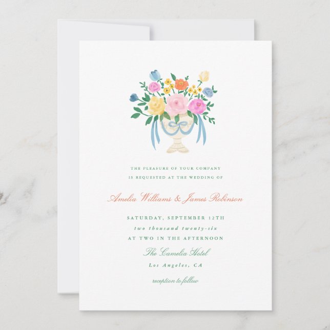Convite de casamento floral pintado à mão Charme C (Frente)
