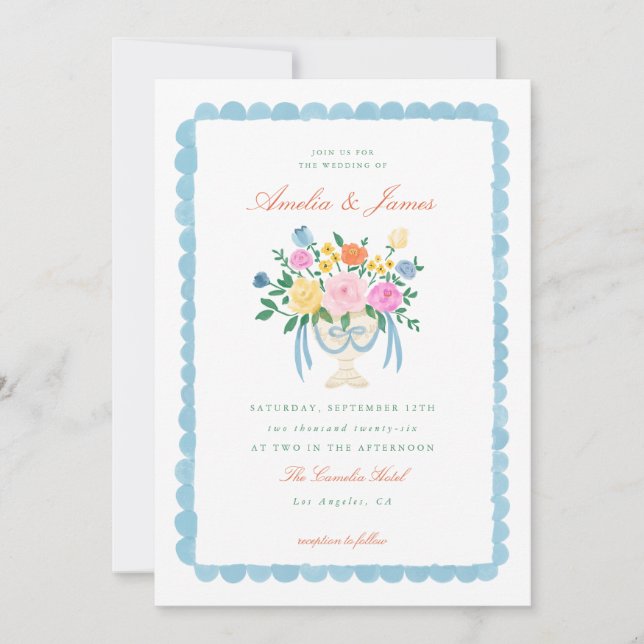 Convite de casamento floral pintado à mão Charme C (Frente)