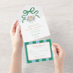 Convite de casamento floral pintado à mão com char
