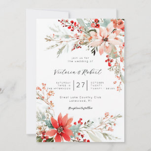 Convite de Casamento floral Poinsettia de Natal
