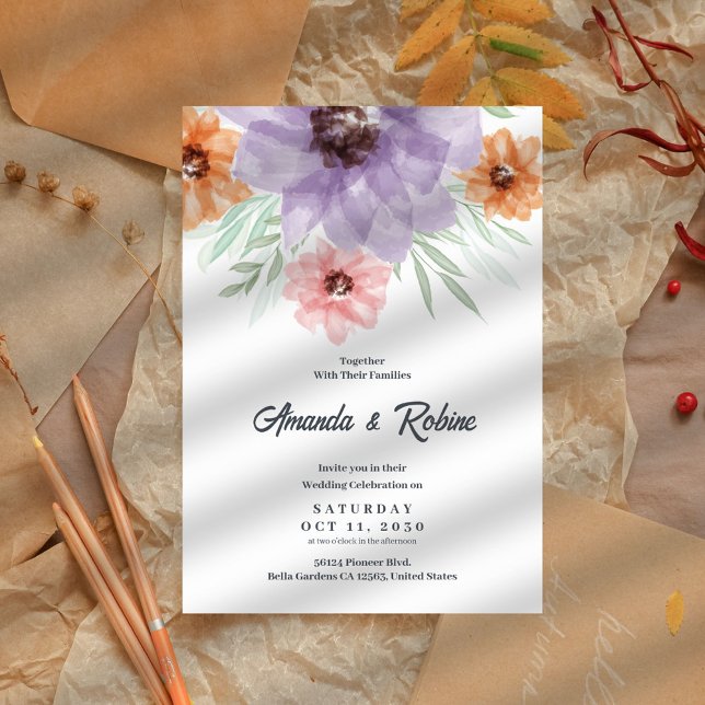Convite De Casamento Floral Por Aquarela (Criador carregado)