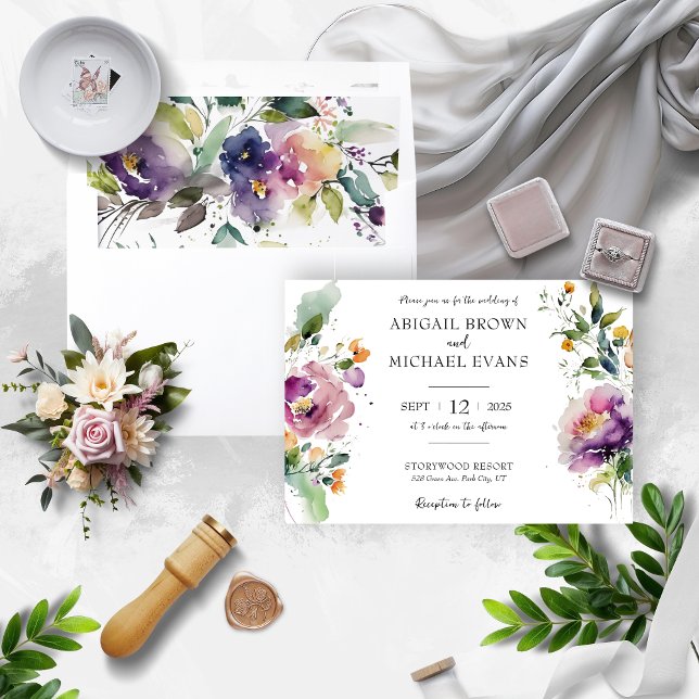 Convite De Casamento Floral Por Aquarela (Criador carregado)