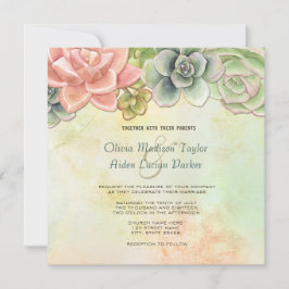 Convite De Casamento Floral Por Aquarela Suculente
