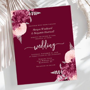 Convite de Casamento Floral Prata com Toque de Bor