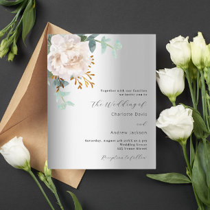 Convite de casamento Floral prata verde