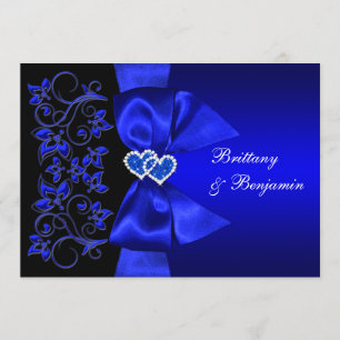 Convite de casamento Floral Preto, Azul-Frita, IMP