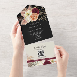 Convite de Casamento Floral Preto Borgonha Código