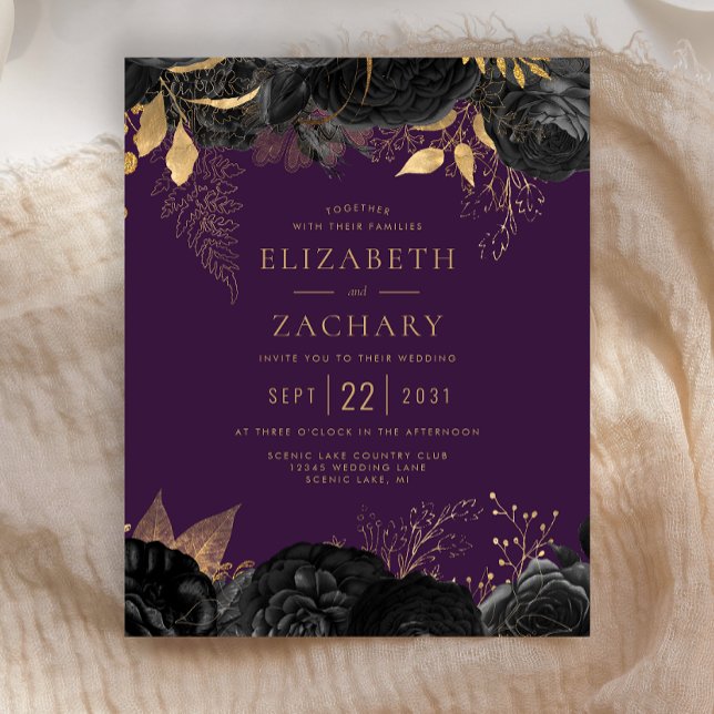 Convite de Casamento Floral Preto Dourado Orçament (Criador carregado)