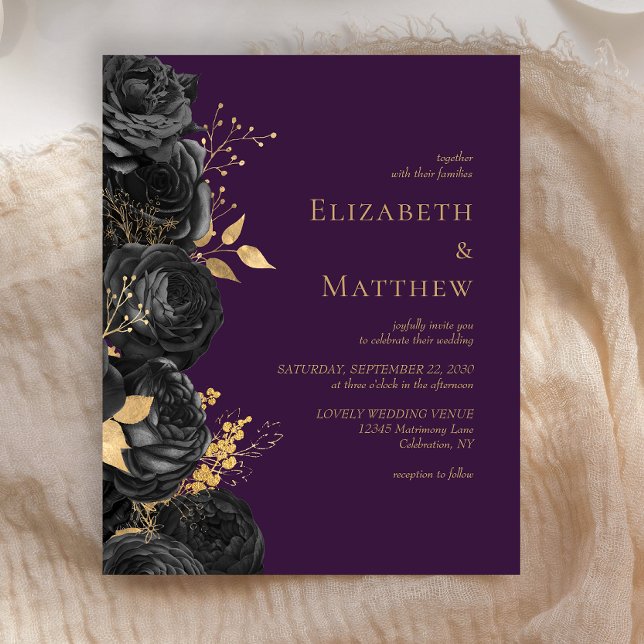 Convite de Casamento Floral Preto Dourado Orçament (Criador carregado)