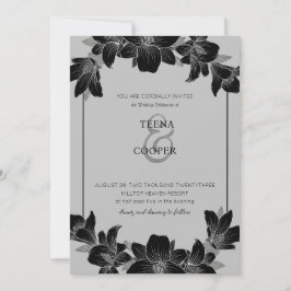 convite de casamento floral preto e branco