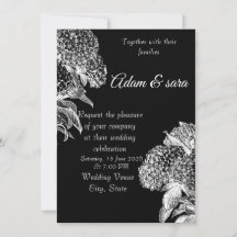 Convite de Casamento Floral Preto e Branco Elegant