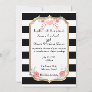 Convite de Casamento Floral Preto e Branco Elegant