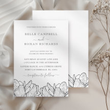 Convite de Casamento Floral Preto e Branco Moderno
