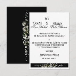 Convite de Casamento Floral Preto e Branco Moderno