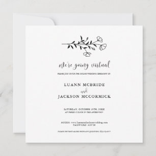 Convite de Casamento Floral Preto e Branco Virtual