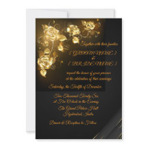 Convite de Casamento Floral Preto e Dourado Elegan
