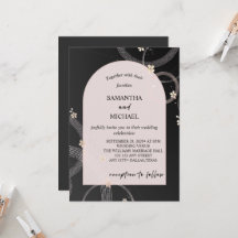 Convite de Casamento Floral Preto e Dourado Rosa