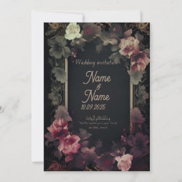 Convite de casamento floral preto e rosa